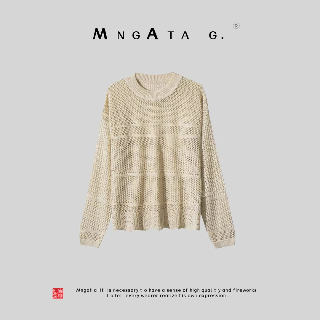 MNGATA G.宫小妍 【亮片网衫】早秋新中式国风镂空亮片上衣24990103