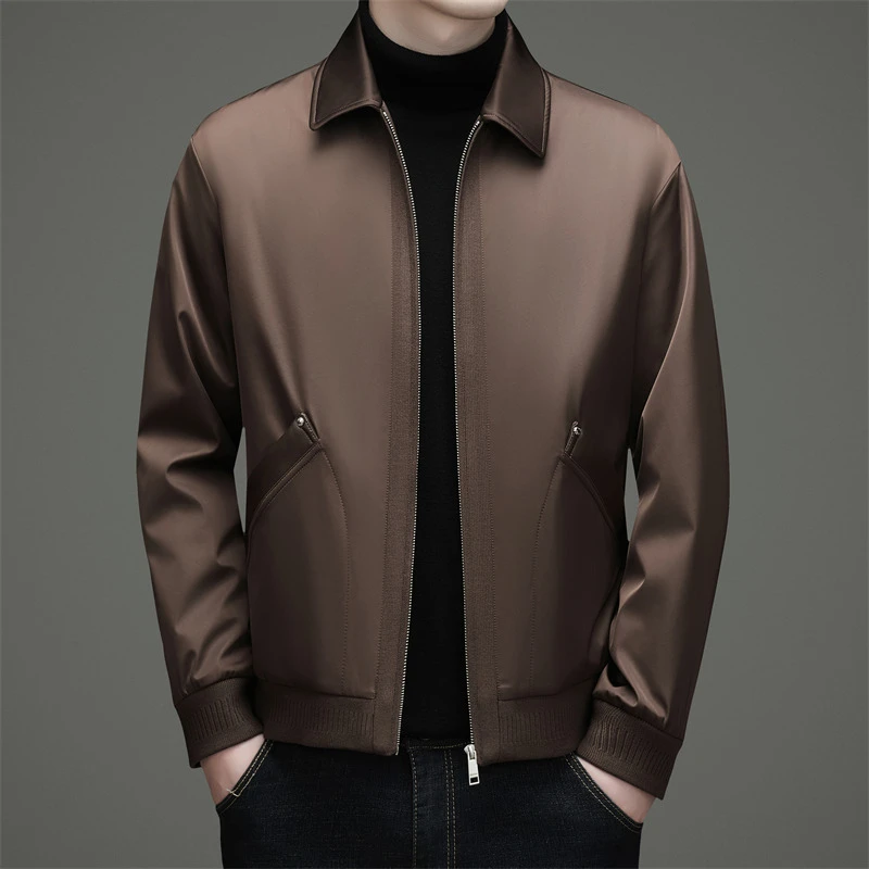 男士绵羊皮鹅绒服2025冬季新款男装商务休闲纯色翻领加厚保暖外套