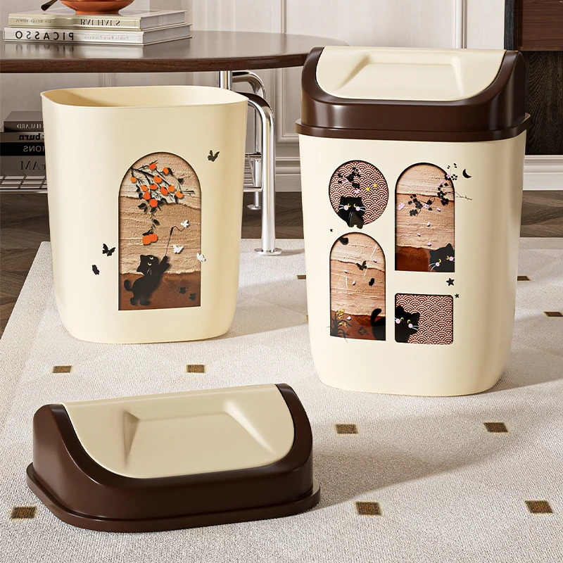 家用中古风垃圾桶客厅卧室高颜值复古可移动卫生间厕所带盖垃圾桶