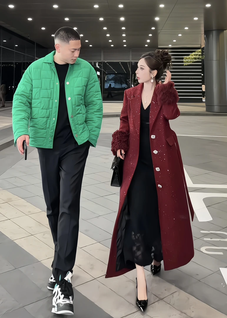 【冬装新款】DY64冬季时尚亮片粗花呢红色大衣90白鸭绒羽绒服大衣