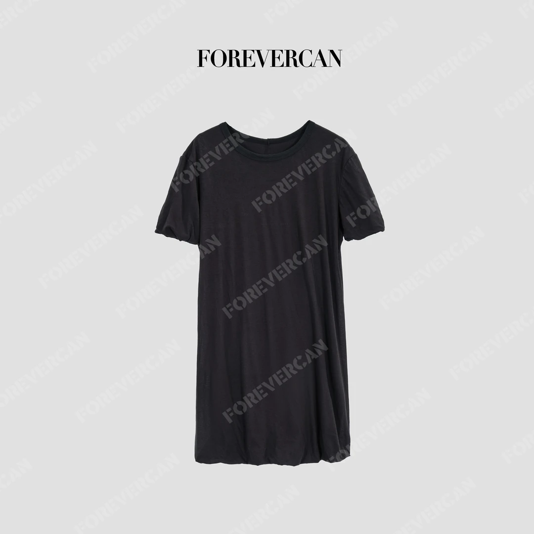FOREVERCAN“晚风揉碎”简约弧形荡褶下摆短袖T恤连衣裙WD57371
