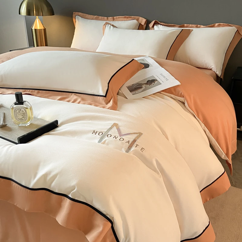 2025款120支全棉四件套纯棉刺绣双层纱被套床单亲肤床笠棉床上4