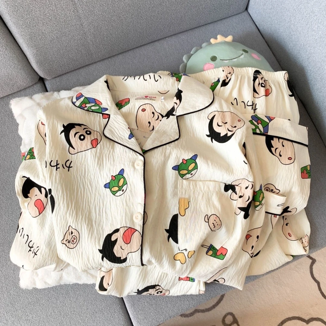蜡笔小新情侣睡衣女云朵棉春秋款长袖卡通2025新款男士夏天家居服