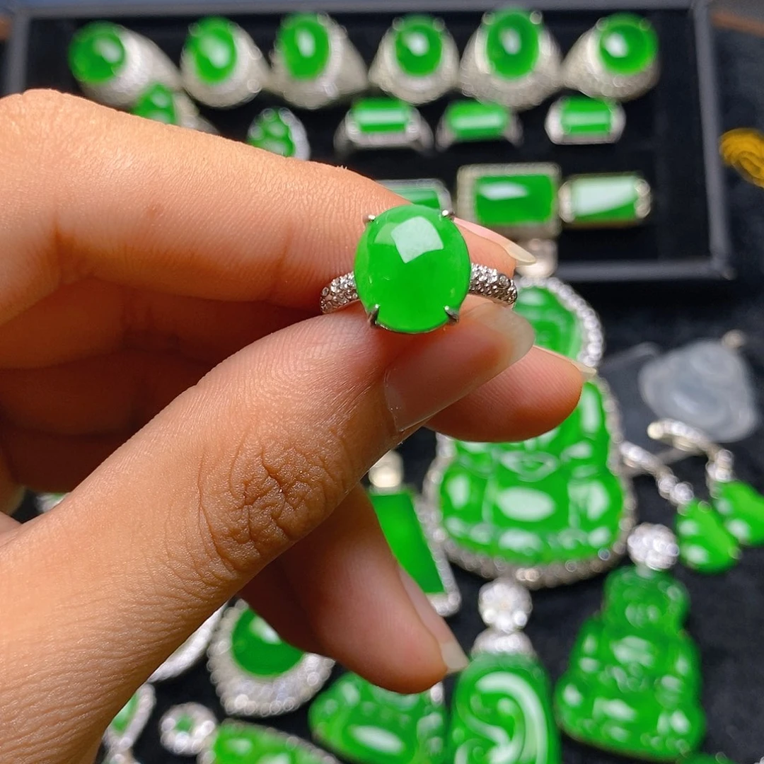 翡翠银S925镶嵌戒指戒指