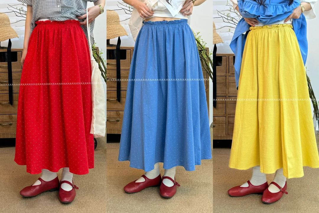 火火【团团点点裙】新款森系点点半身裙撞色百搭显瘦定制波点松紧裙