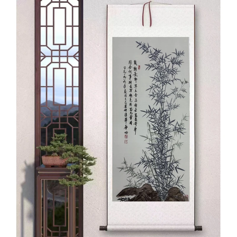 包邮《蓝竹图》中堂画玄关话艺术装饰画软装裱