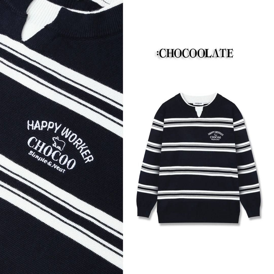 it：CHOCOOLATE假两件撞色字母刺绣圆领时尚保暖毛衣针织衫休闲