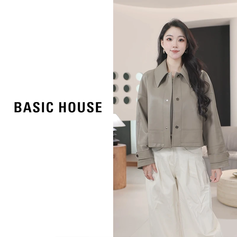 Basic House/百家好 2025时尚皮衣外套女B1295B5I982(衣长51)
