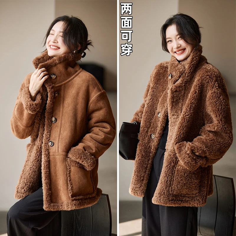 CCOGGO/初格宽松两面可穿冬季美拉德百搭羊剪绒外套B922