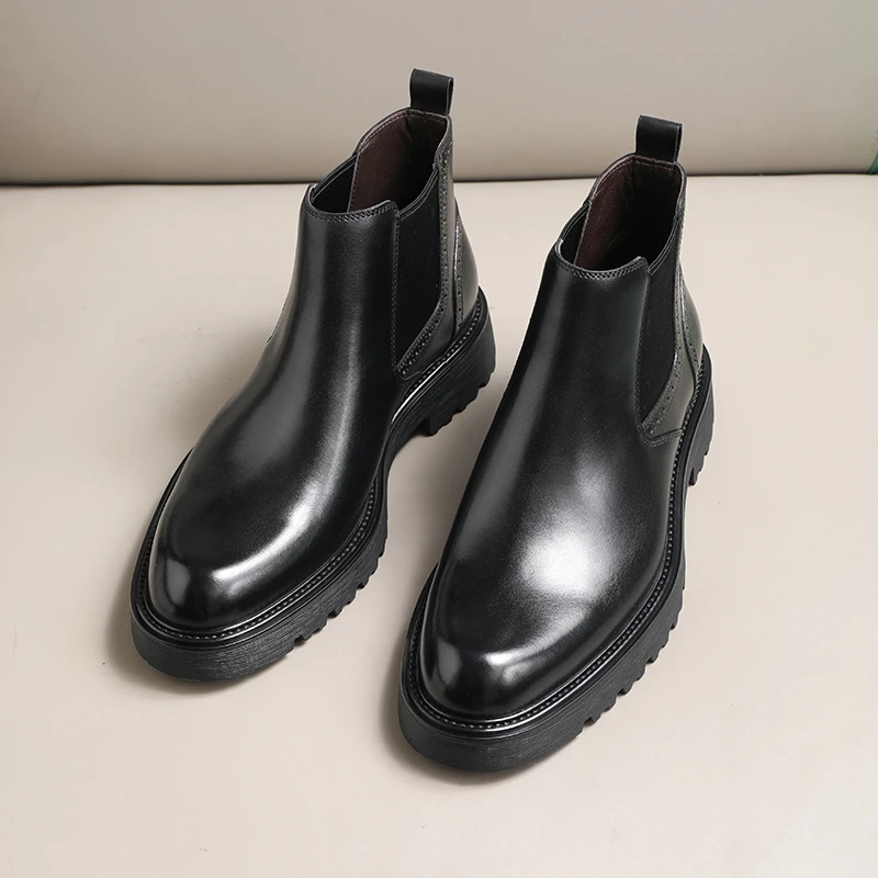 秋季男士高帮切尔西靴真皮男马丁靴厚底牛仔皮靴广州手工靴男皮鞋