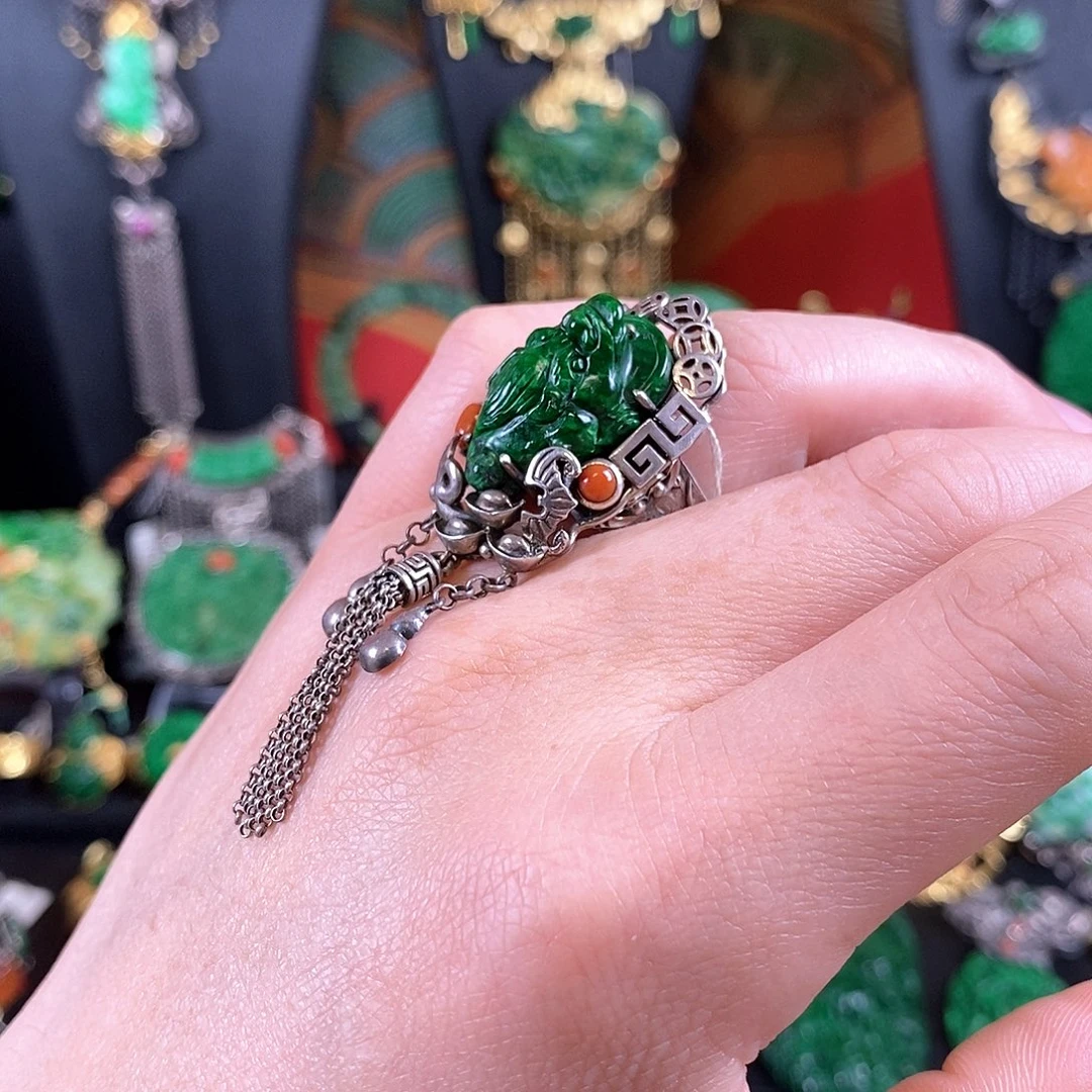 翡翠银S925镶嵌戒指戒指