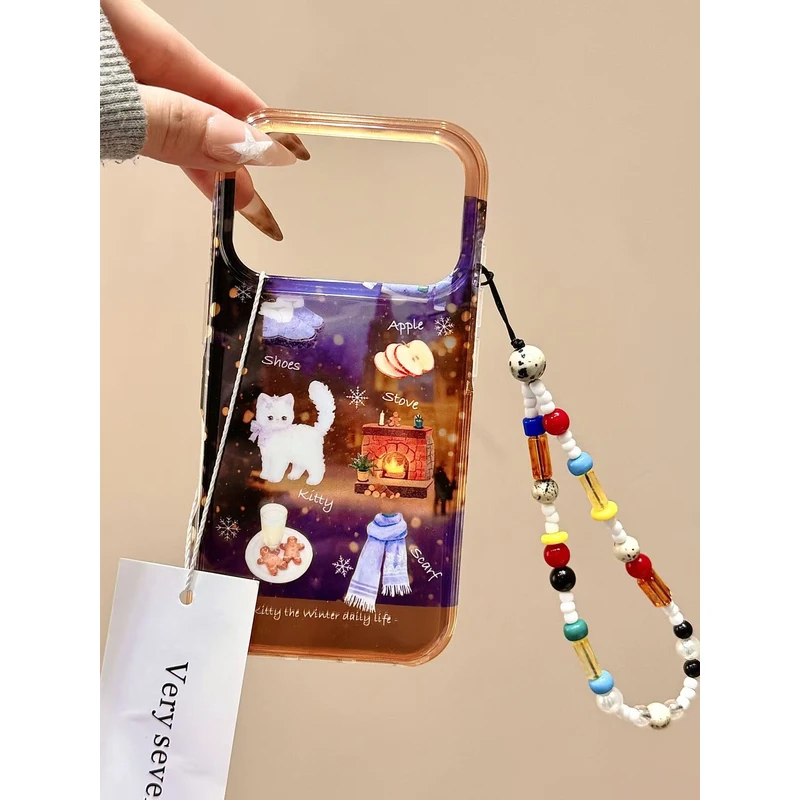 冬日氛围苹果猫咪火炉插画链条适用苹果17promax手机壳16iphone15