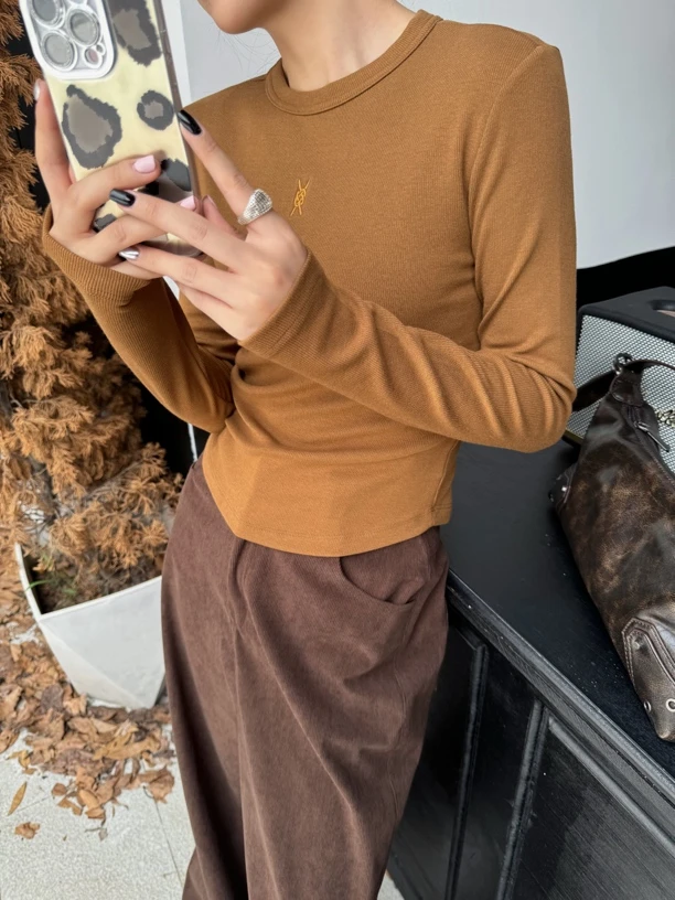 净版正肩t恤长袖小个子打底上衣女 8178