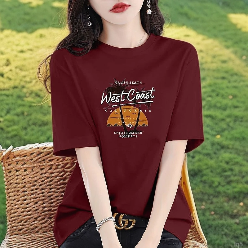 夏季新款100%纯棉短袖t恤女2025欧货时尚微胖显瘦中长款半袖上衣