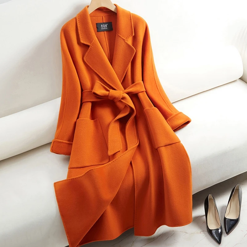 2025年秋冬新款爆款双面羊毛大衣女中长款时尚气质毛呢外套赫本风