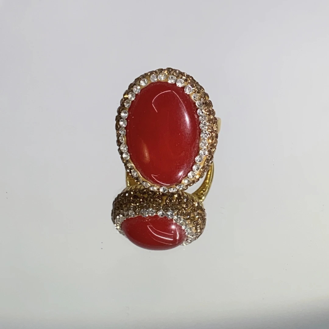 铜合金合成锆石戒指 TTSD 红色时尚潮流百搭款戒指 1107