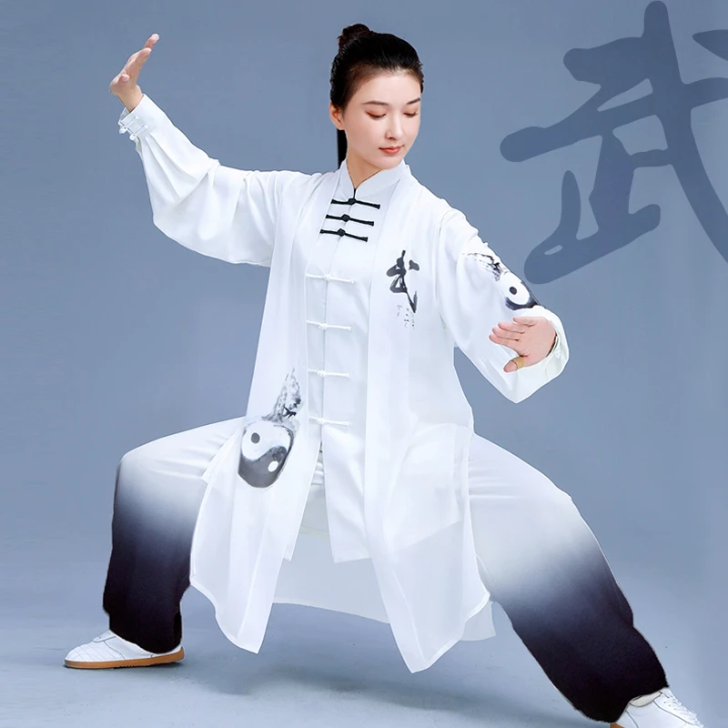 高端太极服女款新款2025渐变披纱比赛表演太极拳练功服男春八段锦