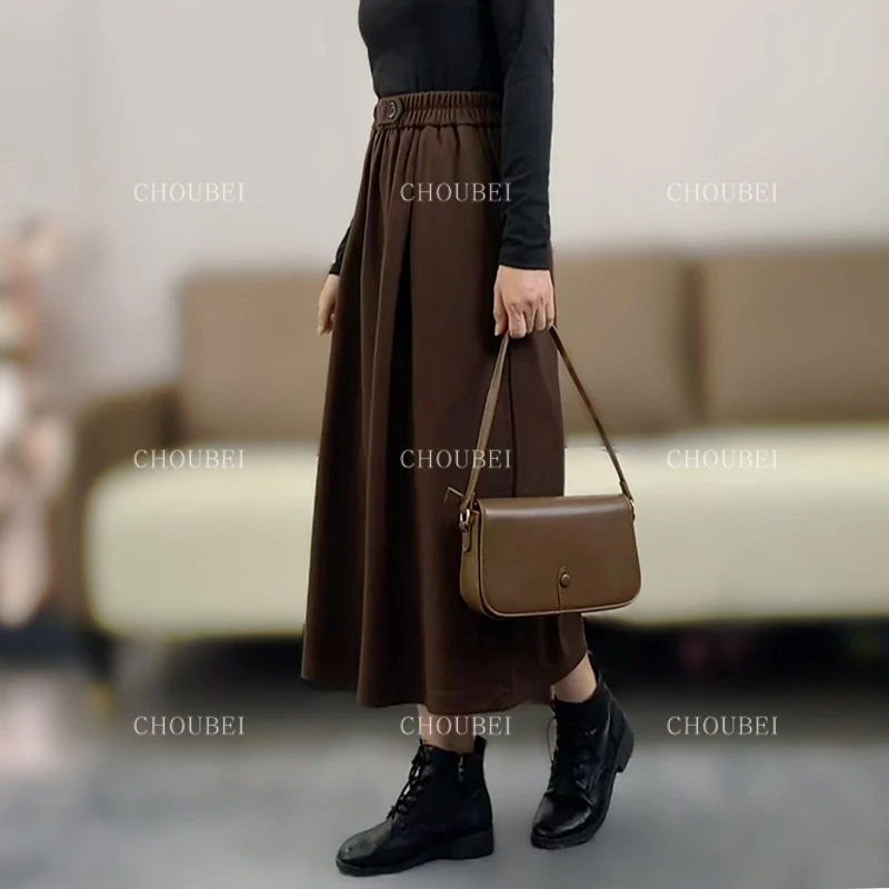 筹贝-【微胖女神款】高级斜纹磨毛星空呢松紧高腰显瘦遮胯伞裙7355