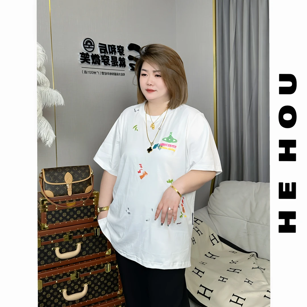 503505 和后香水面料自带香气时尚百搭休闲夏季宽松印花T恤