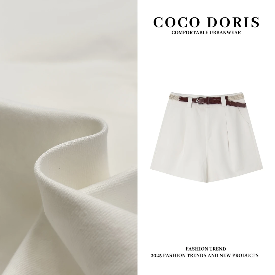 2025蓝鲸春夏新款编织腰带水洗牛仔短裤通勤休闲百搭短裤5622