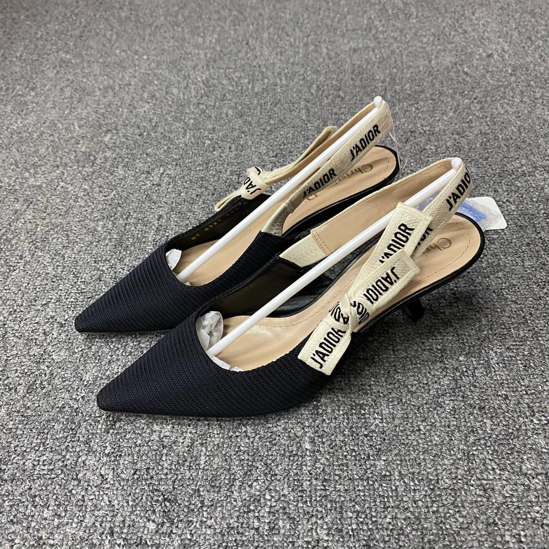 95新 DIOR/迪奥 98新/迪奥/36.5码/针织面标语绑带高跟鞋/BF01100