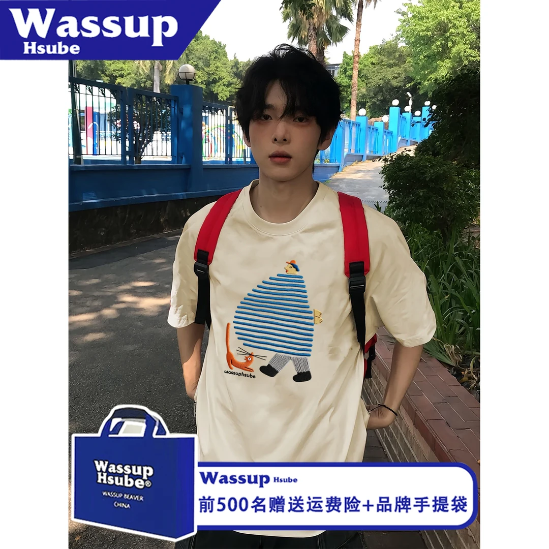 WASSUP HSUBE个性时尚夏季印花短袖T恤休闲艺术胖子男女款纯棉tee