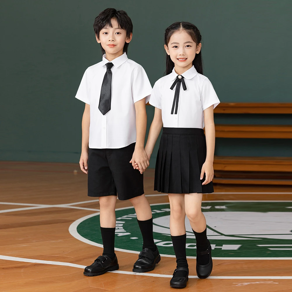 儿童白衬衫短袖套装男女童合唱表演服中小学生校服朗诵演出服班服