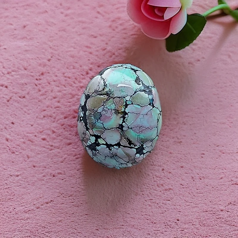 绿松石珠子湖北原矿粉彩单面