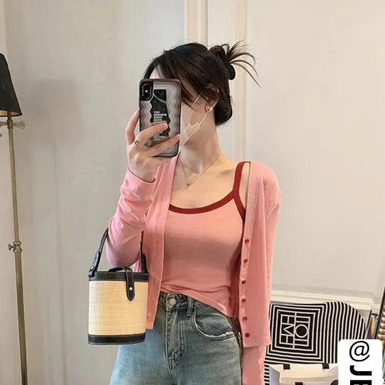 大码秋季时尚套装女装2025年新款气质针织开衫外搭吊带洋气两件套