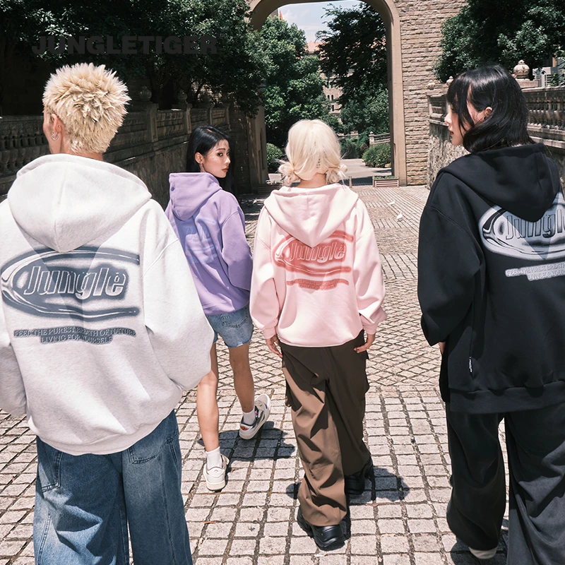 丛林老虎美式字母丝网印拉链卫衣男女春秋季潮牌休闲宽松开衫外套