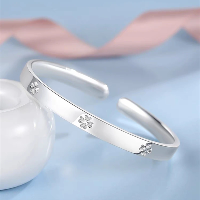 足银手镯 四叶草手镯【S-1035】-