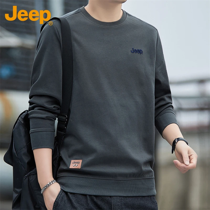JEEP吉普套头卫衣男士秋季新款圆领运动打底衫上衣休闲长袖t恤男