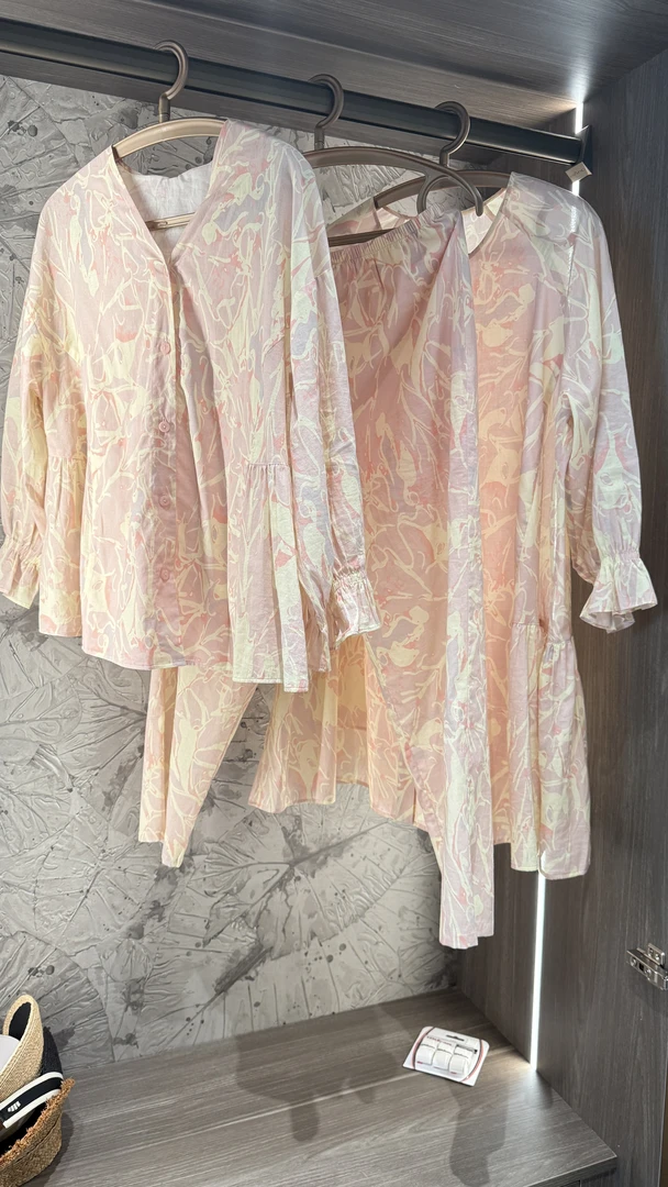 新款秋冬冬季睡衣夏季碎花时尚家居服宽画居家纯棉家居粉色气质