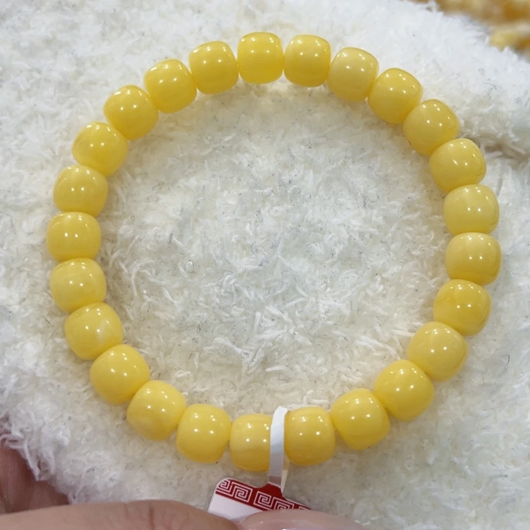 蜜蜡手链未镶嵌8.5m奶油黄顺色