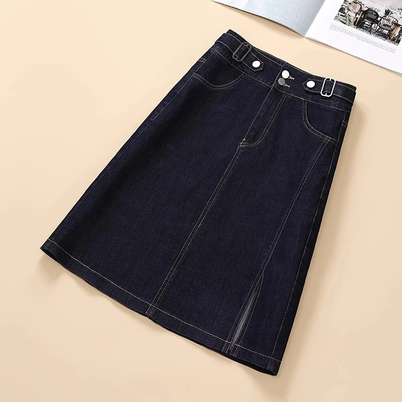 牛仔裙半身裙2025春季新款时尚高腰百搭显瘦深色开叉A字包臀中裙
