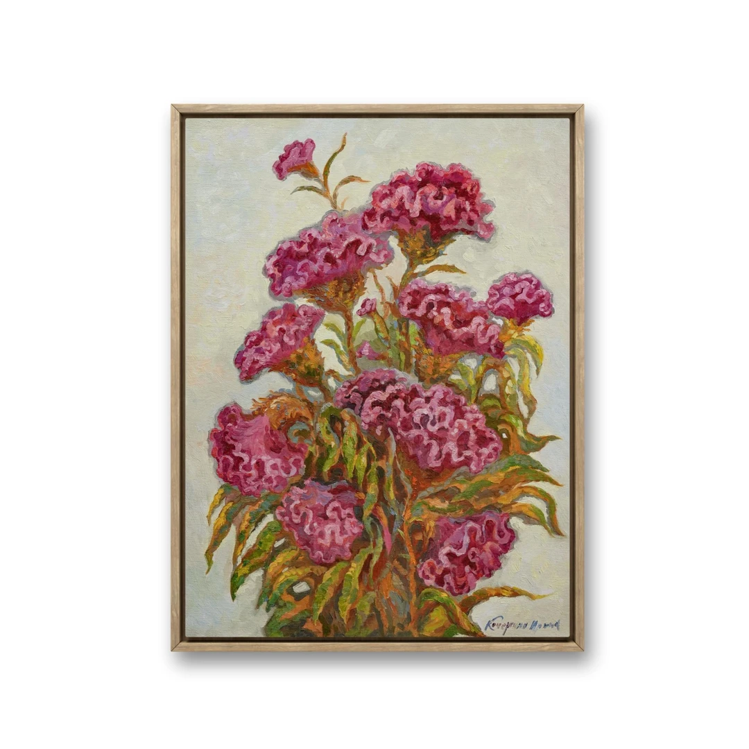 俄罗斯原创手绘油画伊丽娜《鸡冠花》60*80cm 2025年客厅卧室书房