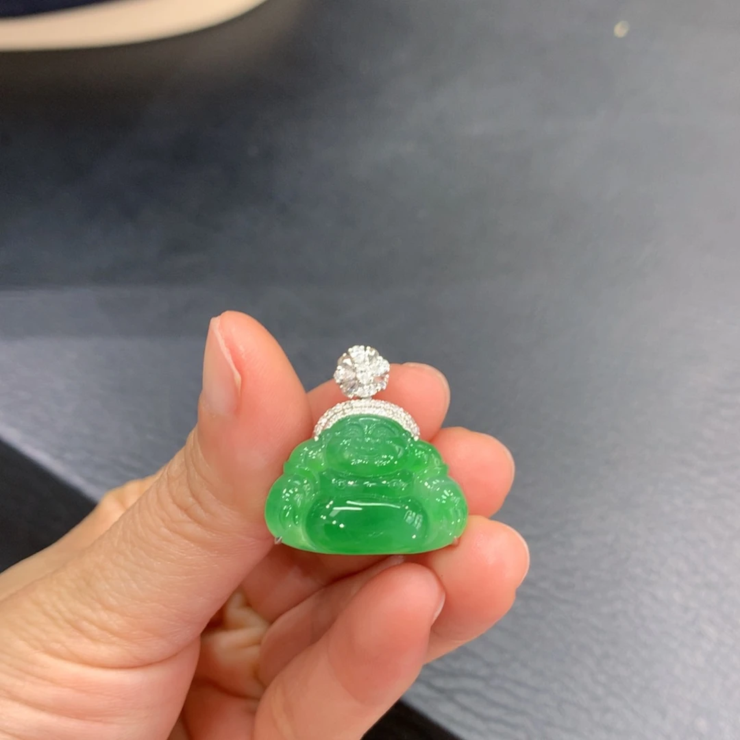 翡翠18K金镶嵌吊坠(不含链)