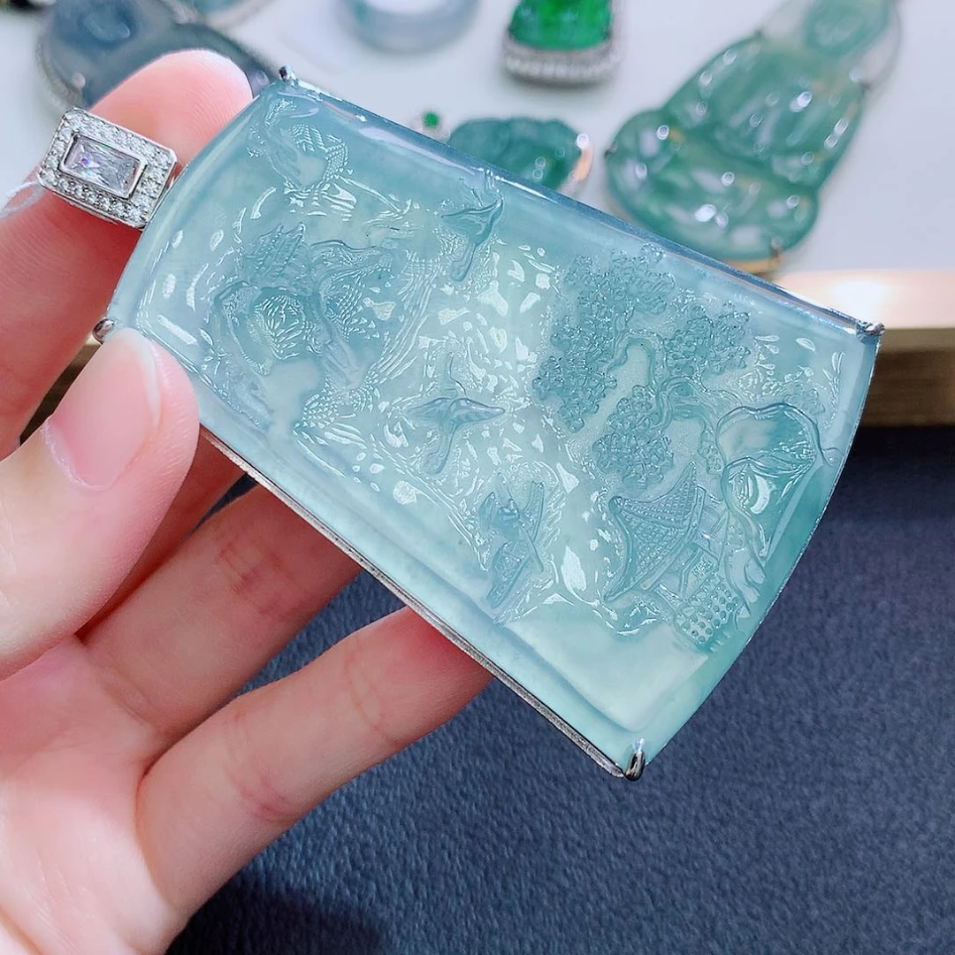 翡翠挂件银S925镶嵌翡翠