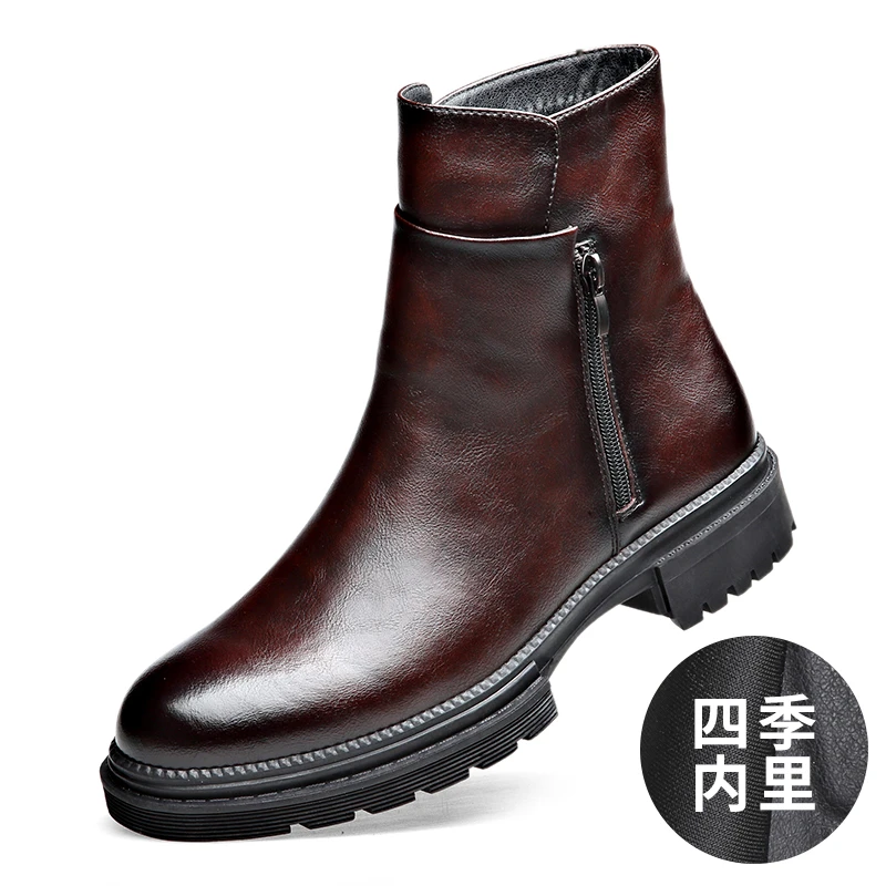 切尔西靴高帮工装鞋男款中帮马丁靴秋季英伦风棕色靴子男冬季加绒