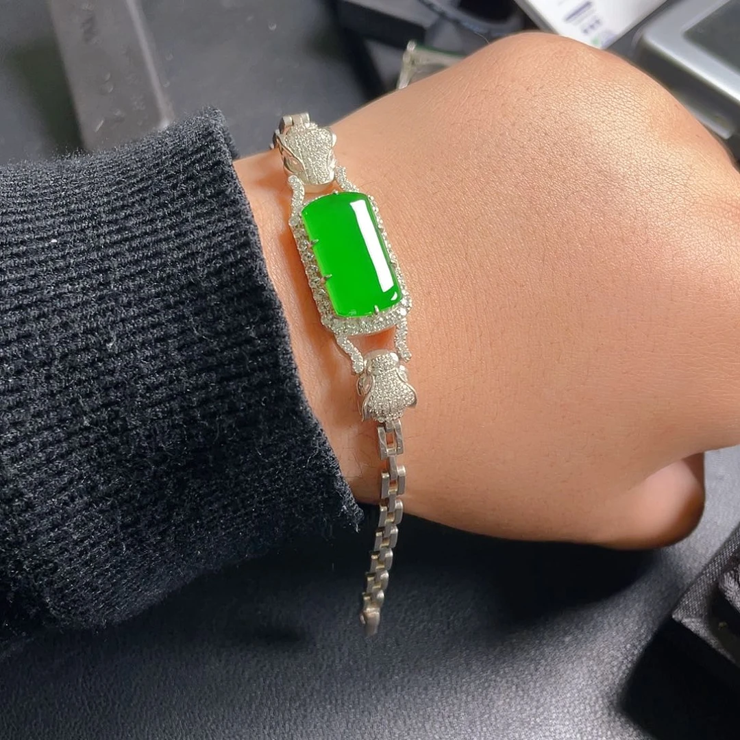 银S925镶嵌手链翡翠无事牌