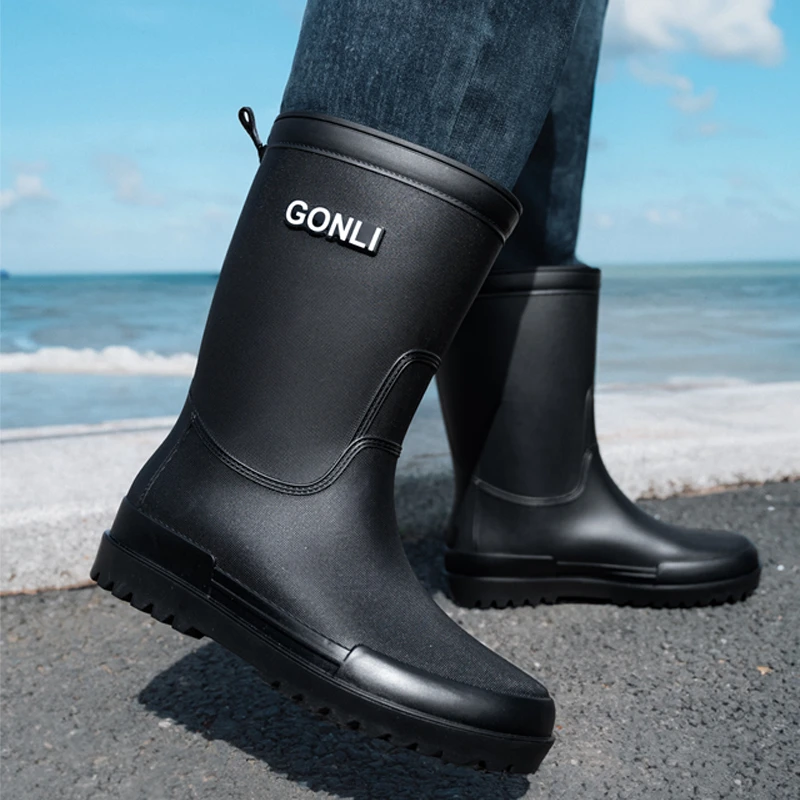 休闲百搭雨鞋男款水靴耐磨中筒防滑橡胶外卖钓鱼雨靴防水胶鞋水鞋