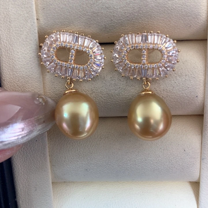 银S925镶嵌耳饰海水珍珠