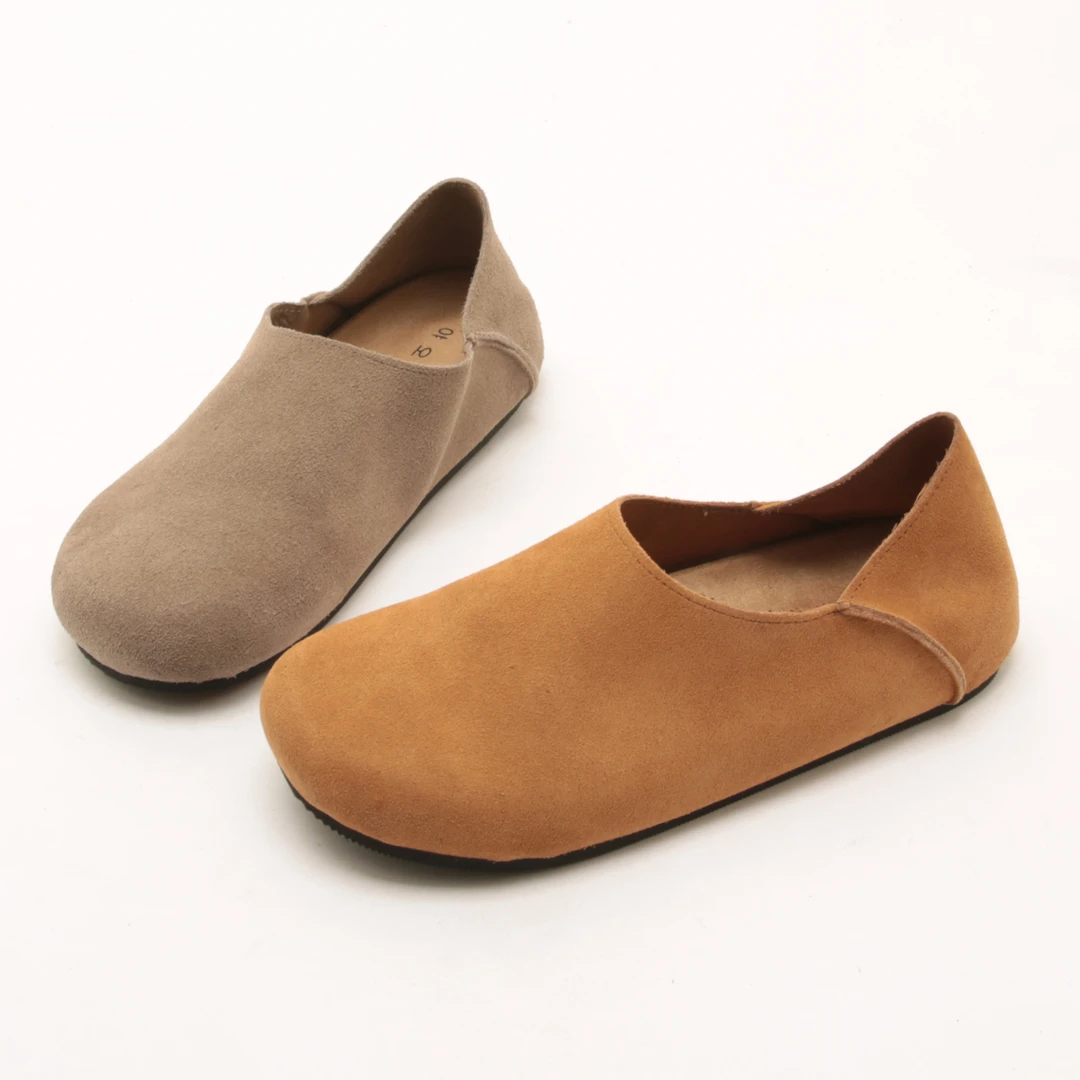 5767春季新款真皮勃肯鞋外穿软底可踩懒人鞋复古圆头女单鞋