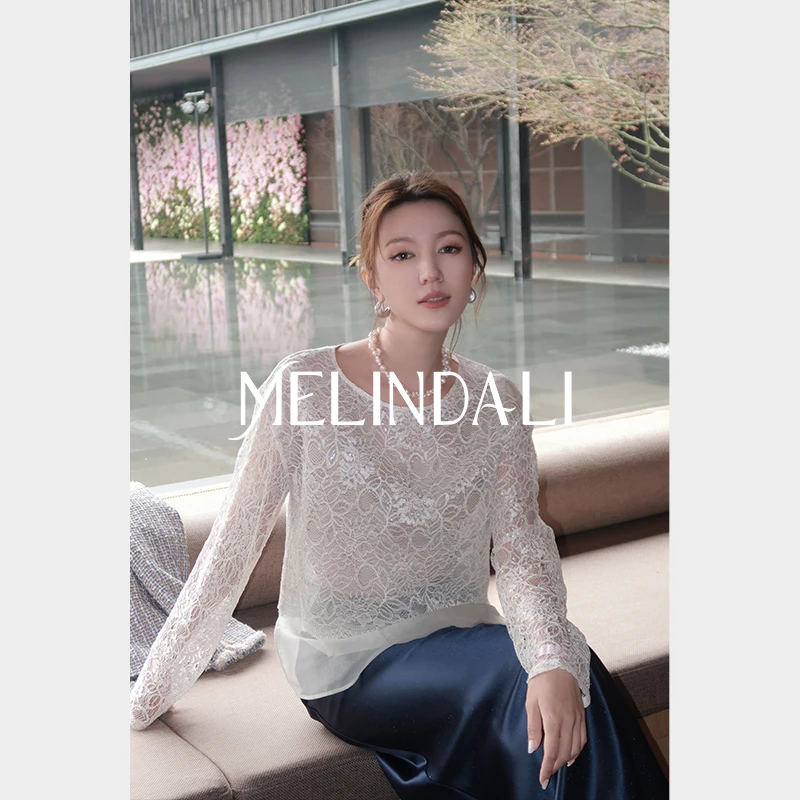 Melinda Li【天仙】黑标日本进口小纹工房拉舍尔蕾丝法式优雅上衣