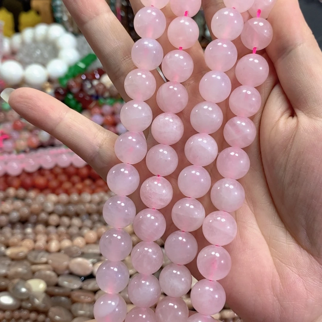 玛瑙/玉髓未镶嵌珠宝半成品粉晶一条卡12mm