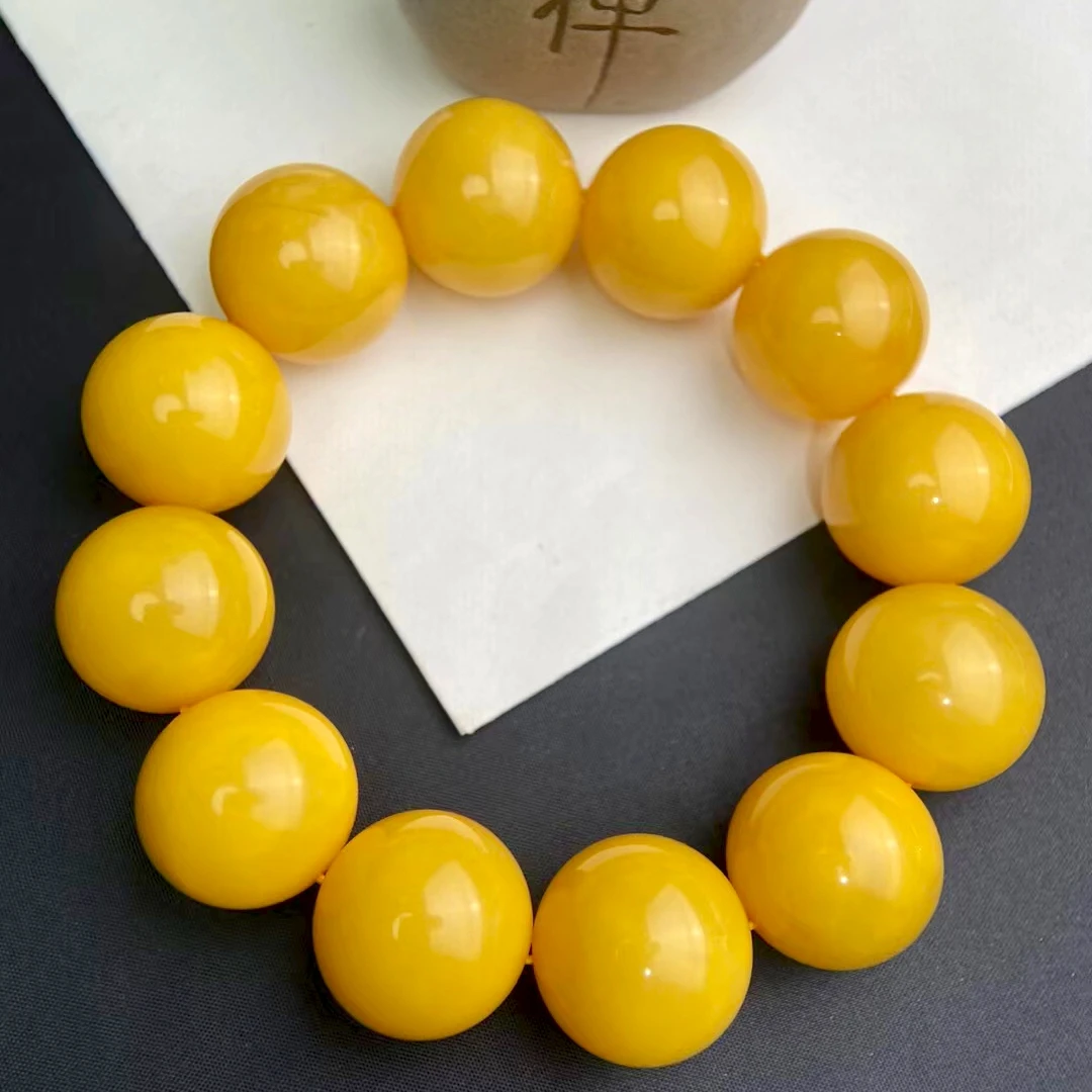 天然俄料鸡油黄蜜蜡男高端大气文玩上等圆珠多宝上等蜜蜡手串