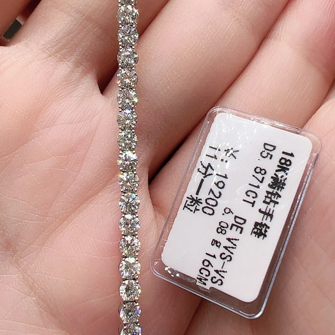 实验室培育钻石18K金镶嵌套链单颗11分，网球款手链