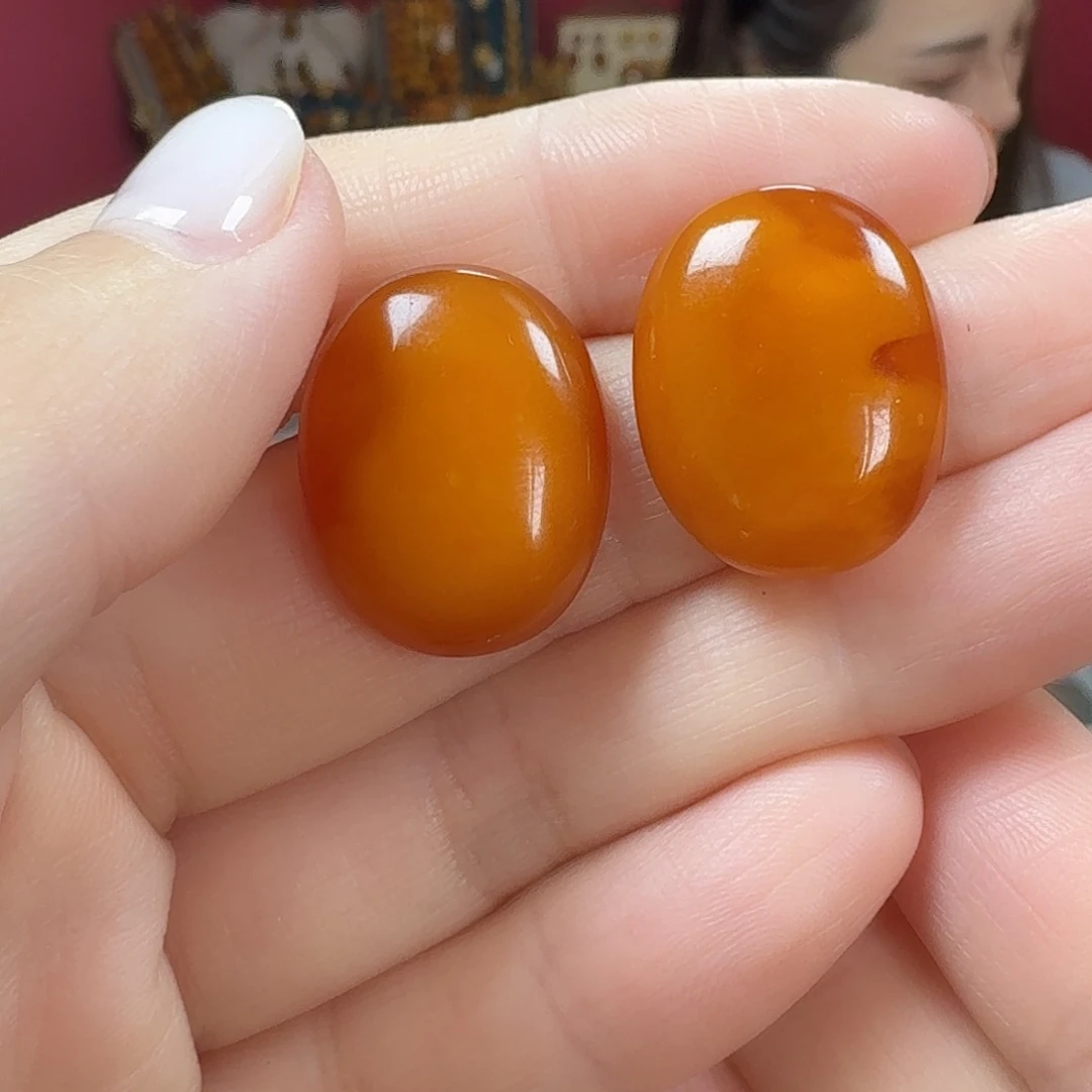 蜜蜡银S925镶嵌耳饰耳钉