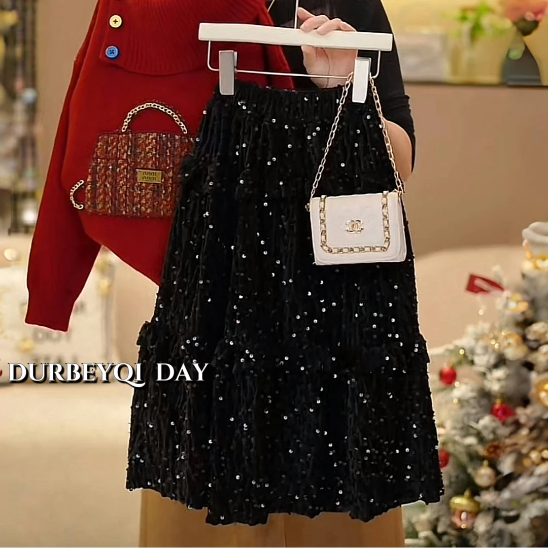 女童2025冬季新款韩版松紧腰加绒时尚半身裙5007