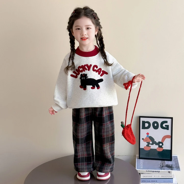 女童加厚加绒卫衣卫裤套装秋冬2025新款儿童女宝洋气两件套冬季潮